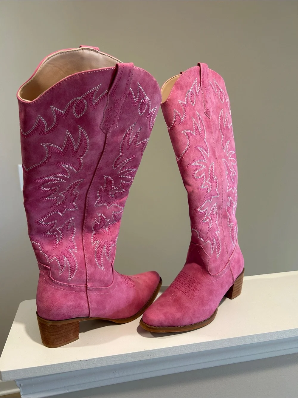 Pink Suede Tall Western Boots - Women
